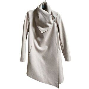 AllSaints City Monument Coat Italian Wool Draped Asymmetric US 2 Blush Beige